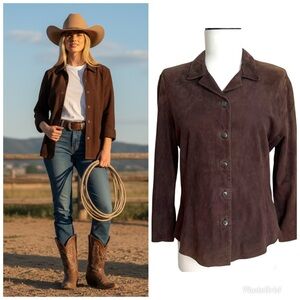 Vintage Brown Suede Leather Shirt S Western Rancher Cowgirl Festival shacket